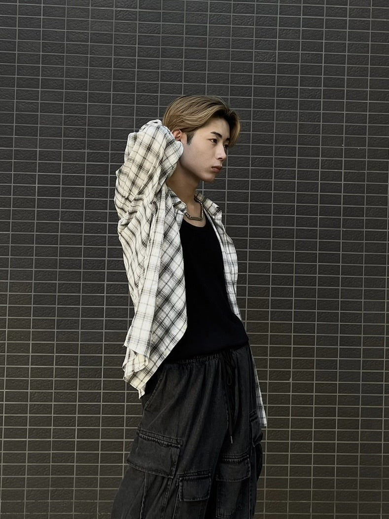 大阪店WEB限定受注制【Chikashitsu +】linen check shirt (3color)