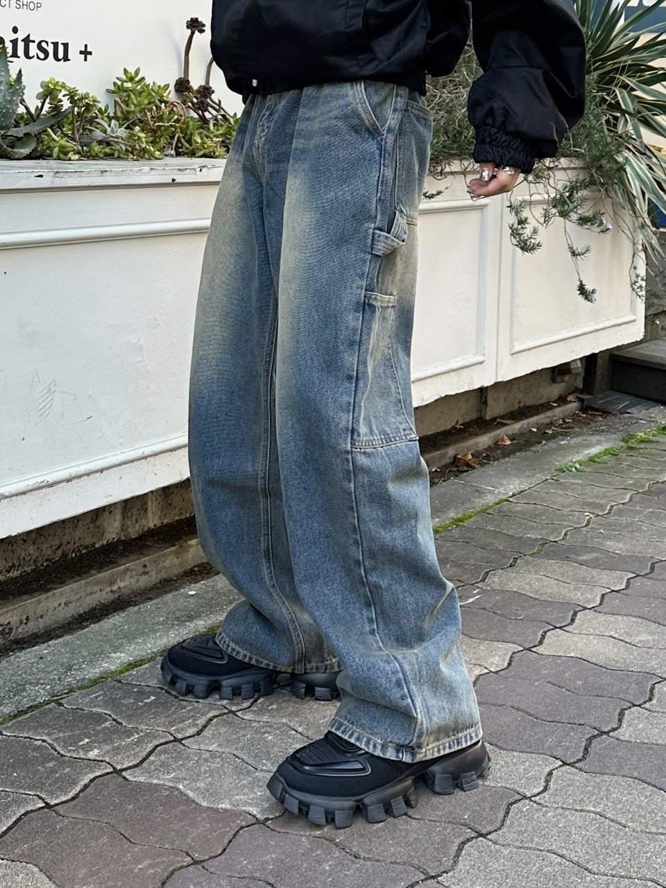 大阪店WEB限定受注制【Chikashitsu +】vintage wash carpenter denim pants (2color)