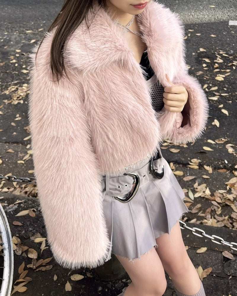 【Never mind the XU】cropped fur jacket (4color) / 【ネバーマインドザエックスユー】クロップドファー長袖ジャケット
