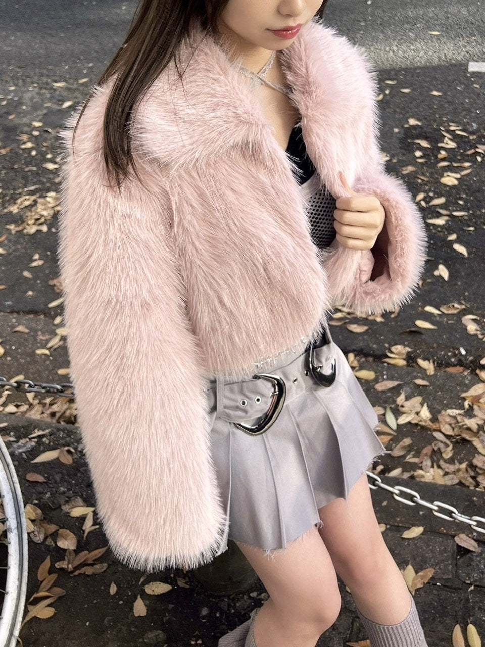 【Never mind the XU】cropped fur jacket (4color) / 【ネバーマインドザエックスユー】クロップドファー長袖ジャケット