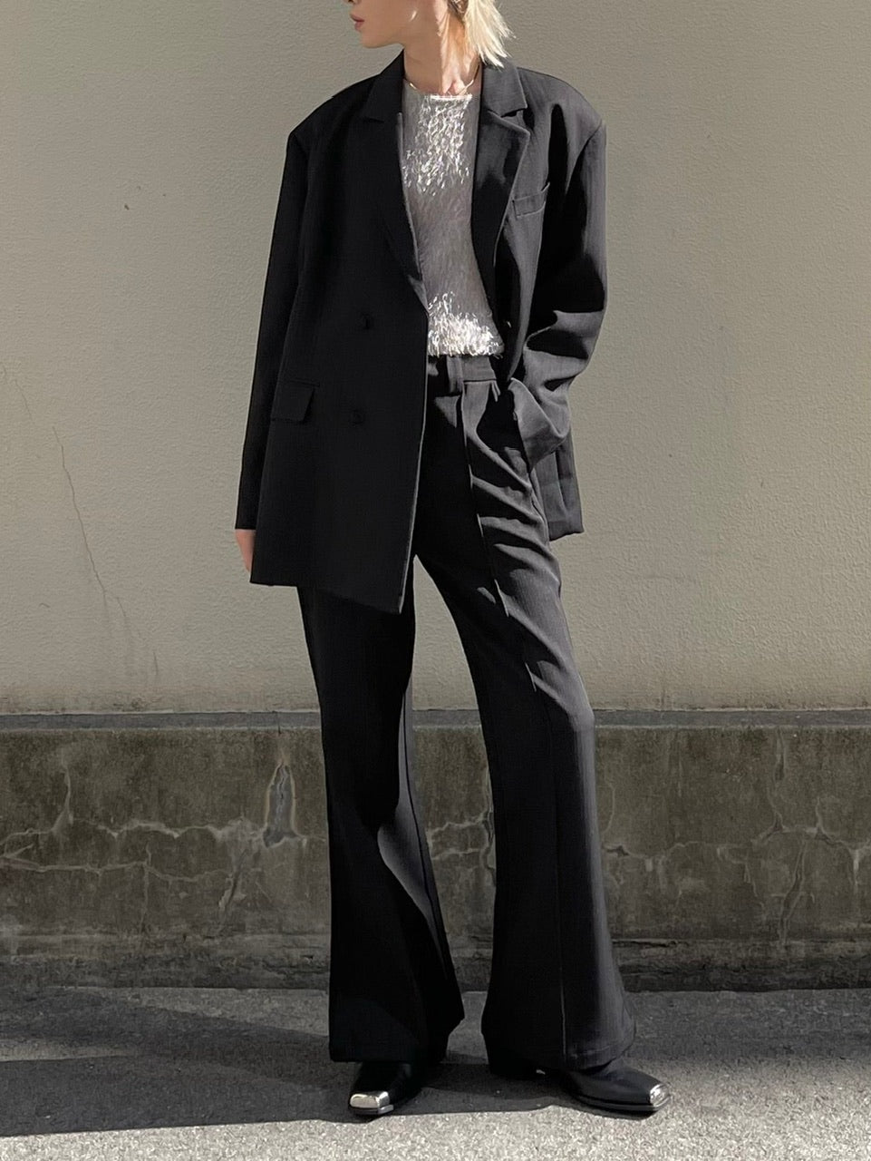 【Chikashitsu +】set up center press flare slacks (2color)