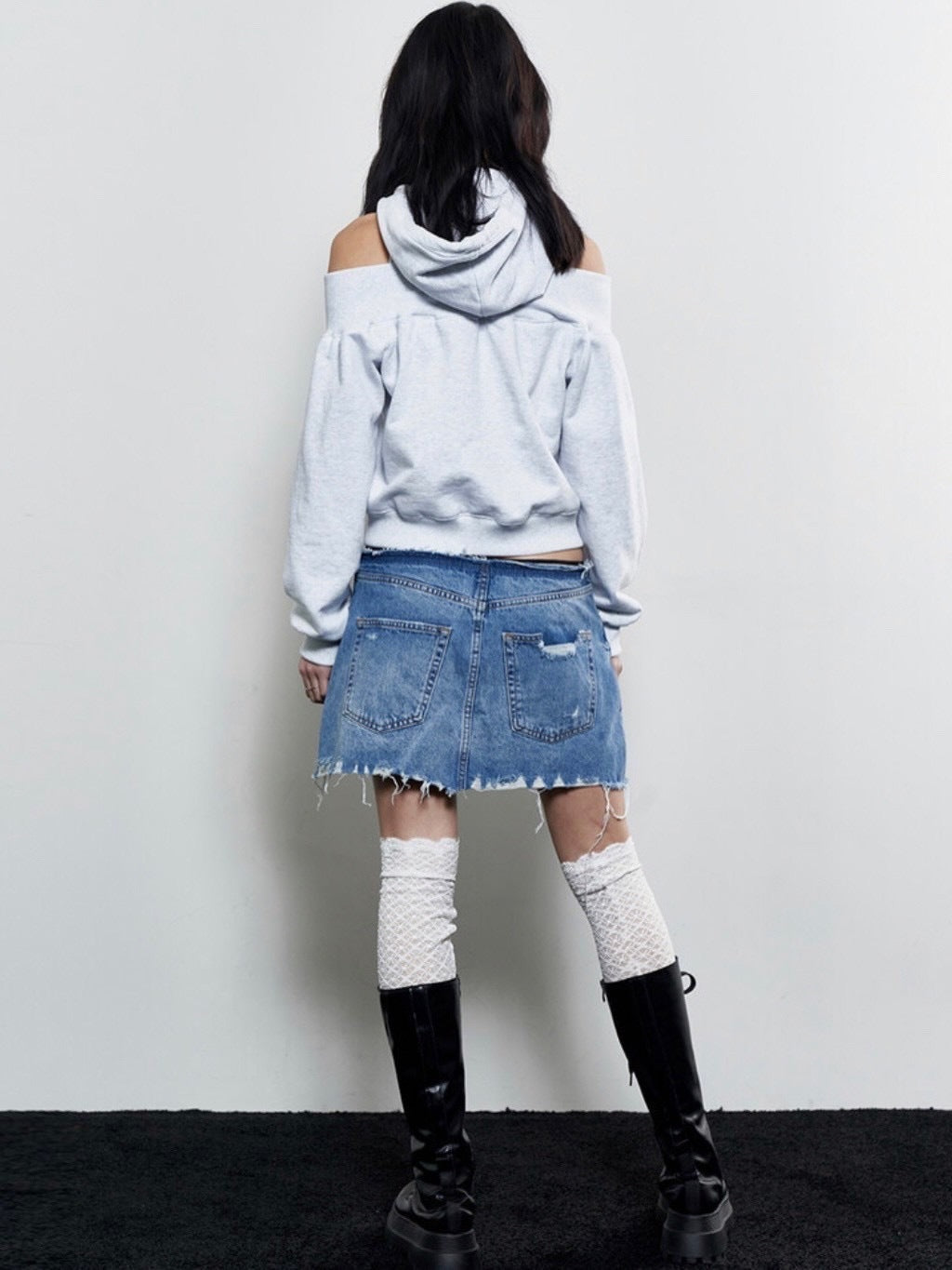 【NOT KNOWING】Open Shoulder Zip Up Hoodie / 【ノットノーイング】オープンショルダージップアップパーカー
