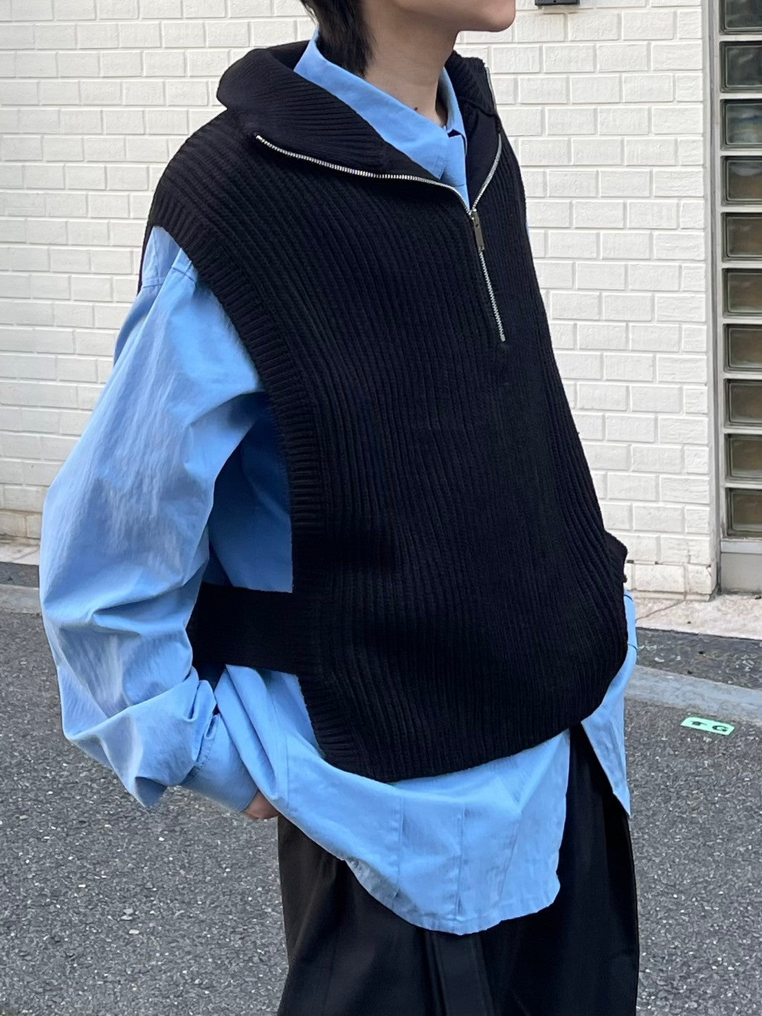 【Chikashitsu +】half zip design vest (3color)