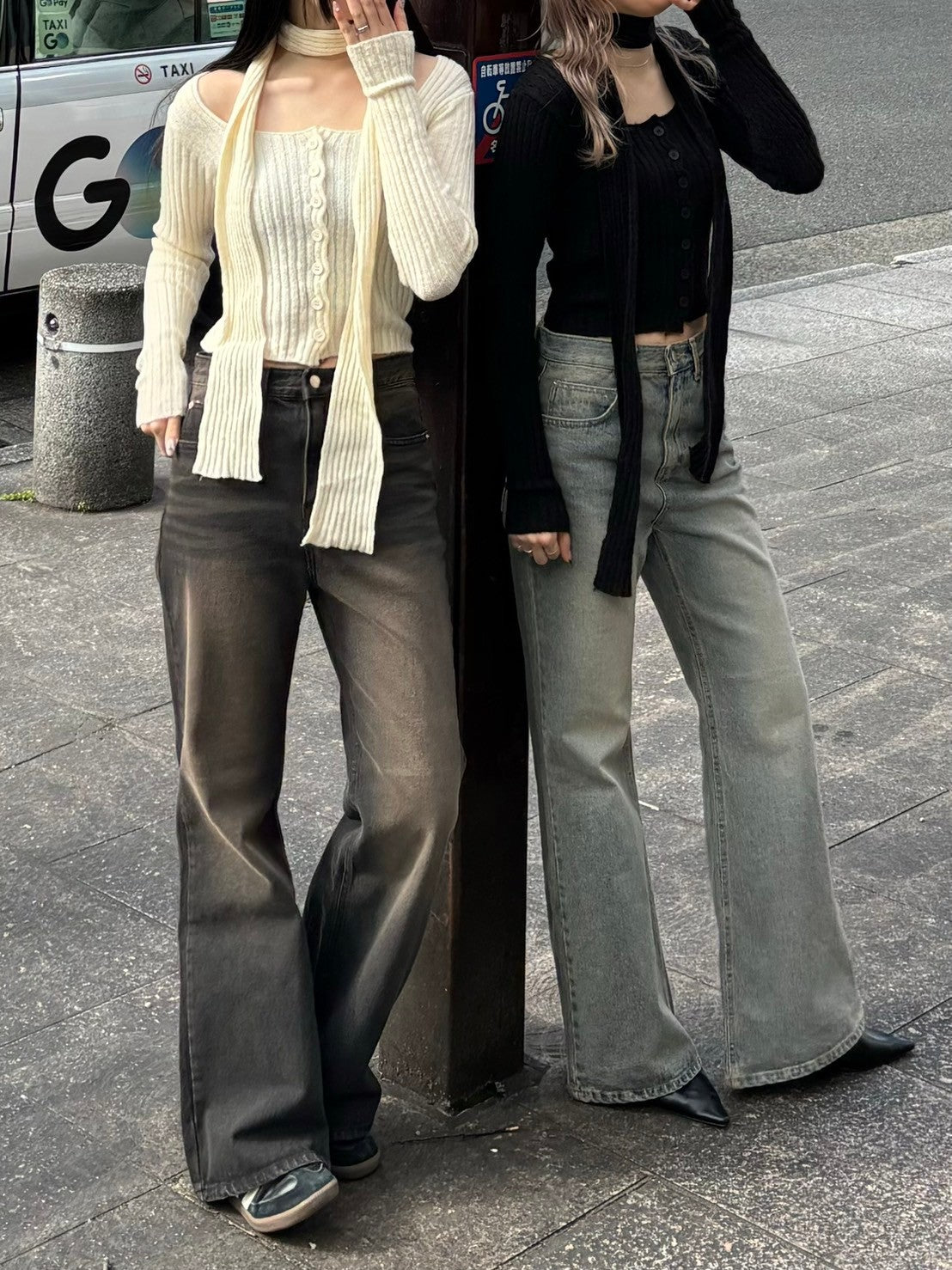 【Chikashitsu + LADIES】scarf set cropped knit tops (2color)