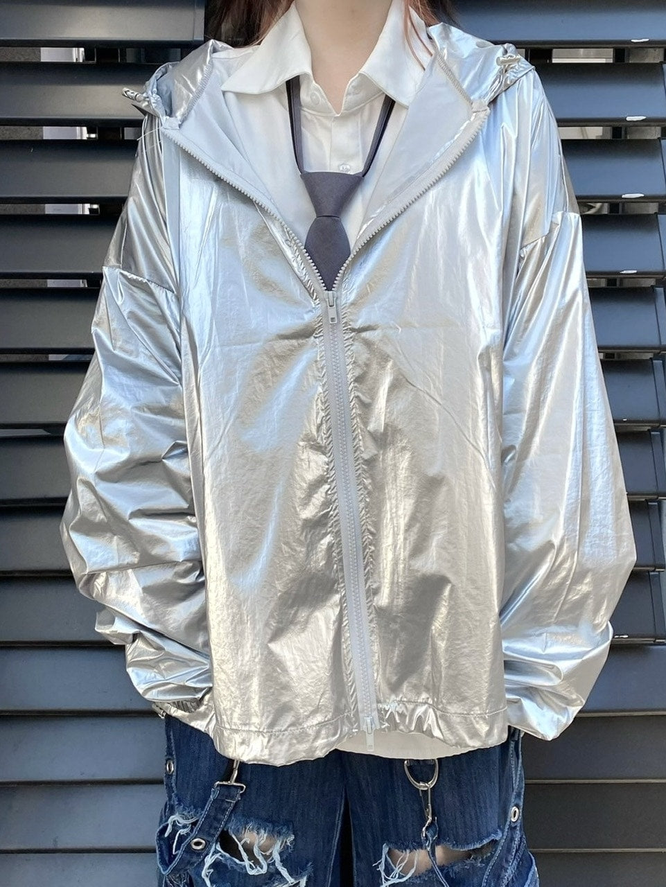 受注制【Never mind the XU】metallic hood jacket (2color)