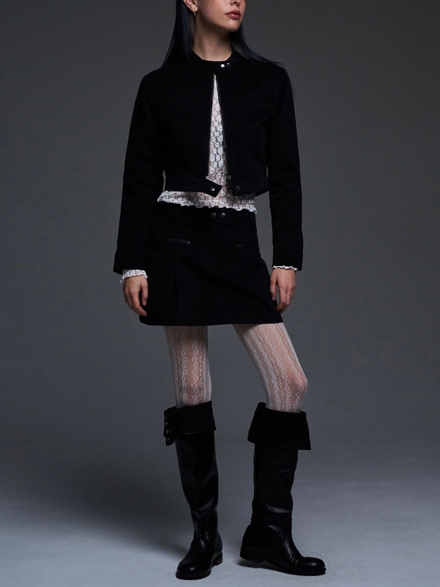 【FANCY CLUB】BIKER PINTUCK MINI SKIRT