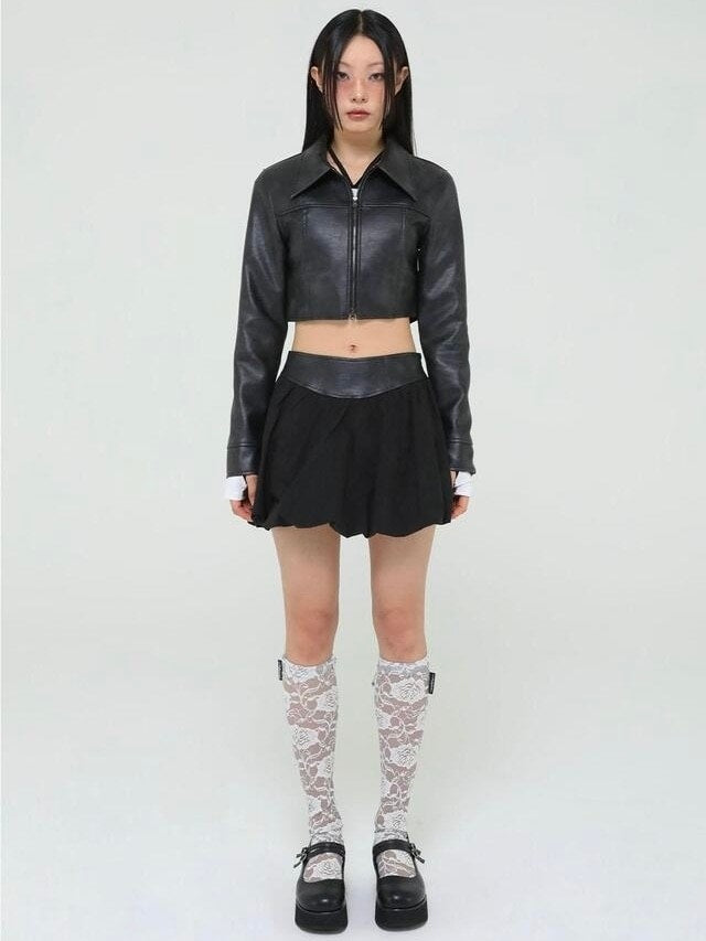 【Uglyshadow】VINTAGE LEATHER PUMPKIN SKIRT