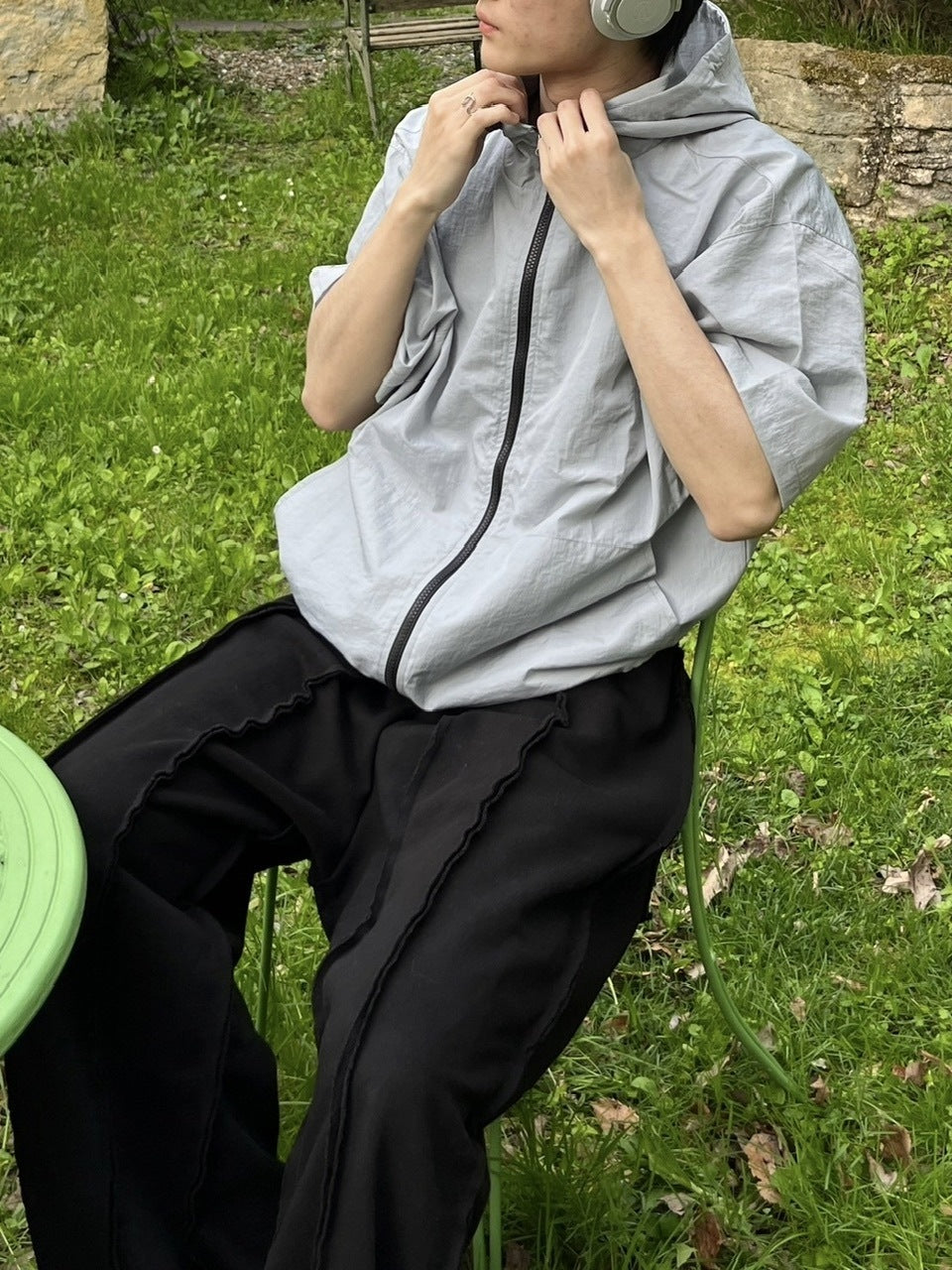 受注制【youll】half sleeve nylon hooded blouson (2color)