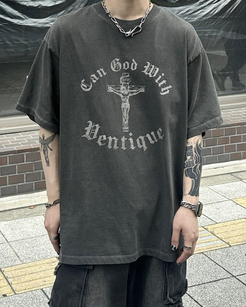 大阪店WEB限定【Chikashitsu +】box fit jesus t-shirt (2color)
