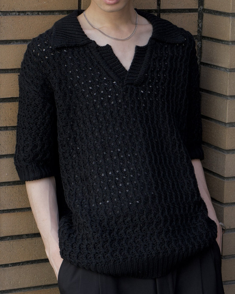 東京店WEB限定受注制【Chikashitsu +】skipper mesh knit polo (3color)