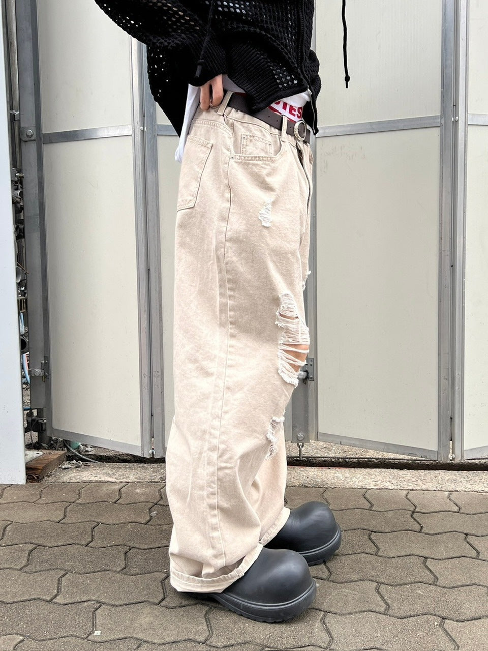 受注制【Chikashitsu +】damage cotton volume pants