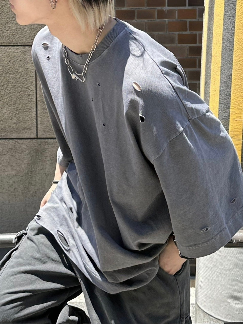 【Chikashitsu +】pigment damage overfit t-shirt (2color)