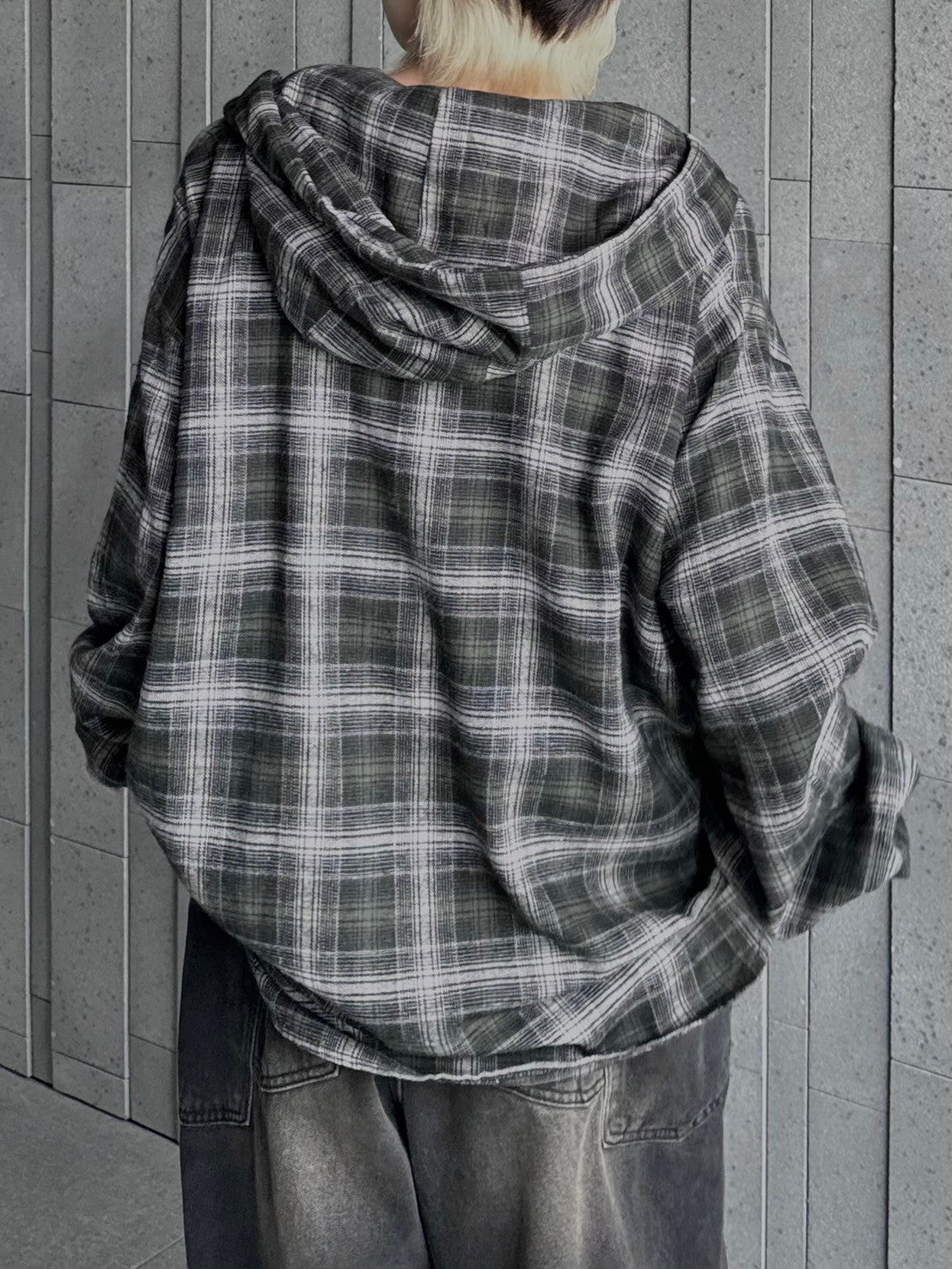 受注制【Chikashitsu +】glen check hooded shirt (2color) / 【チカシツプラス】グレンチェックフード長袖シャツ