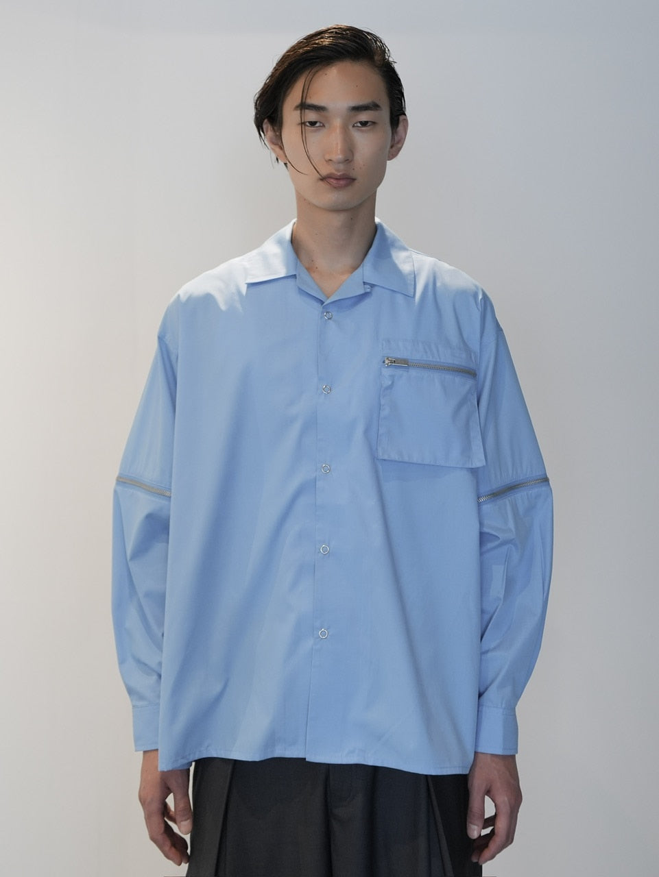 【CS】2way zip square cut shirt (blue) / 【シーエス】2ウェイジップスクエアカット長袖シャツ