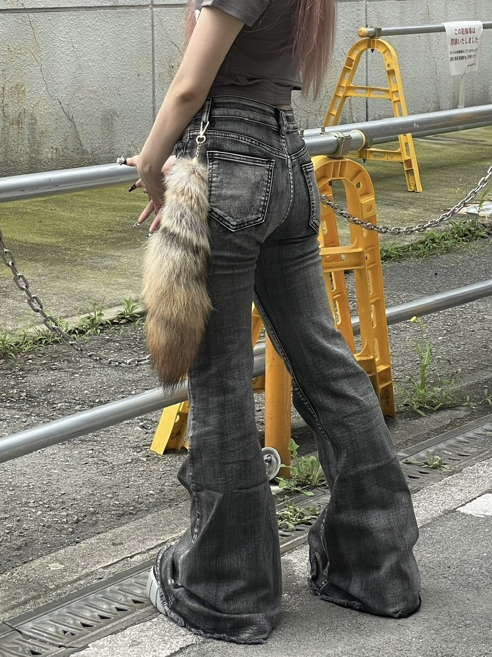 国際配送【Never mind the XU】belt flare denim pants 2 (2color)