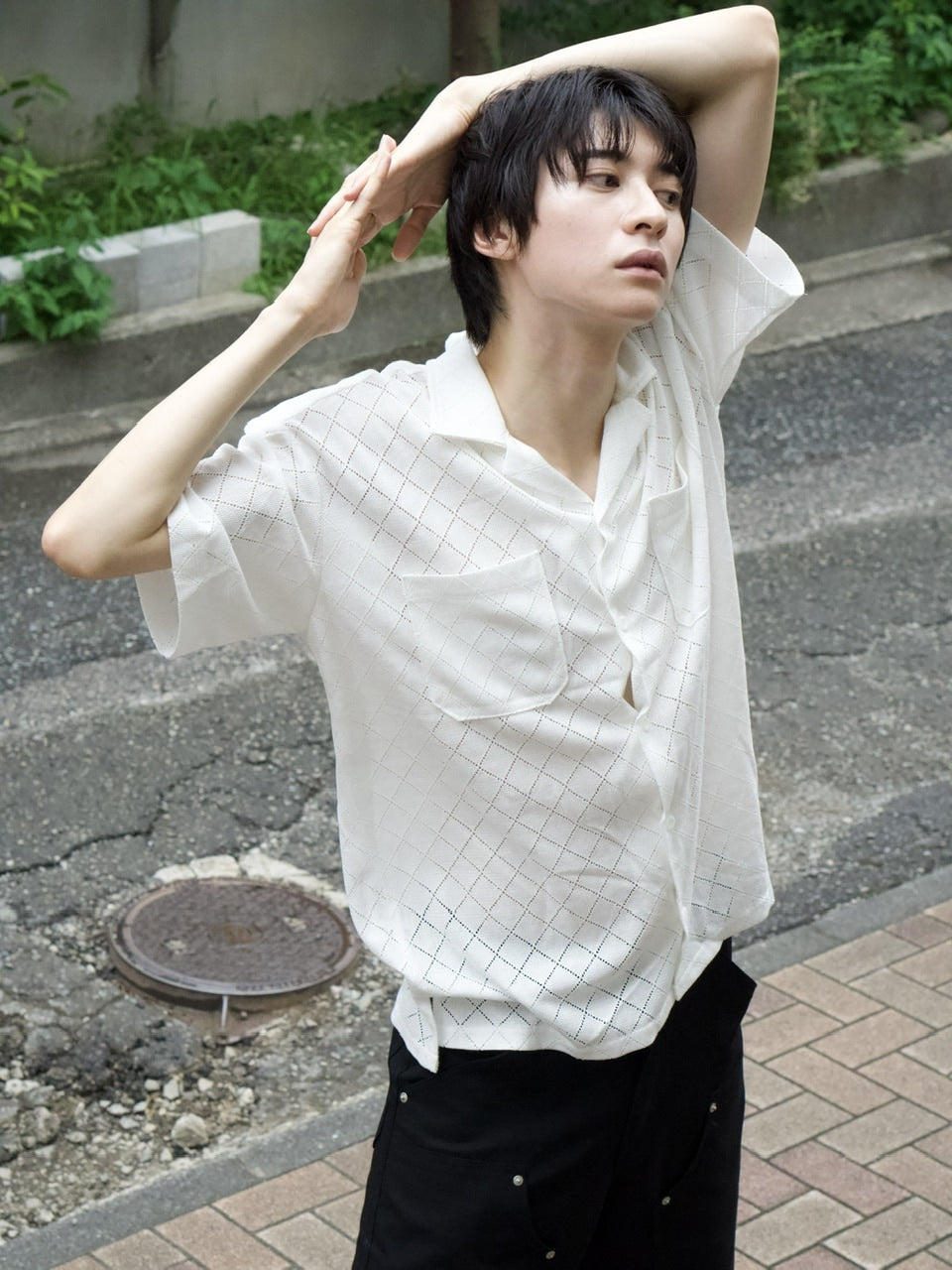 東京店WEB限定受注制【Chikashitsu +】argyle knit open color shirt (3color)