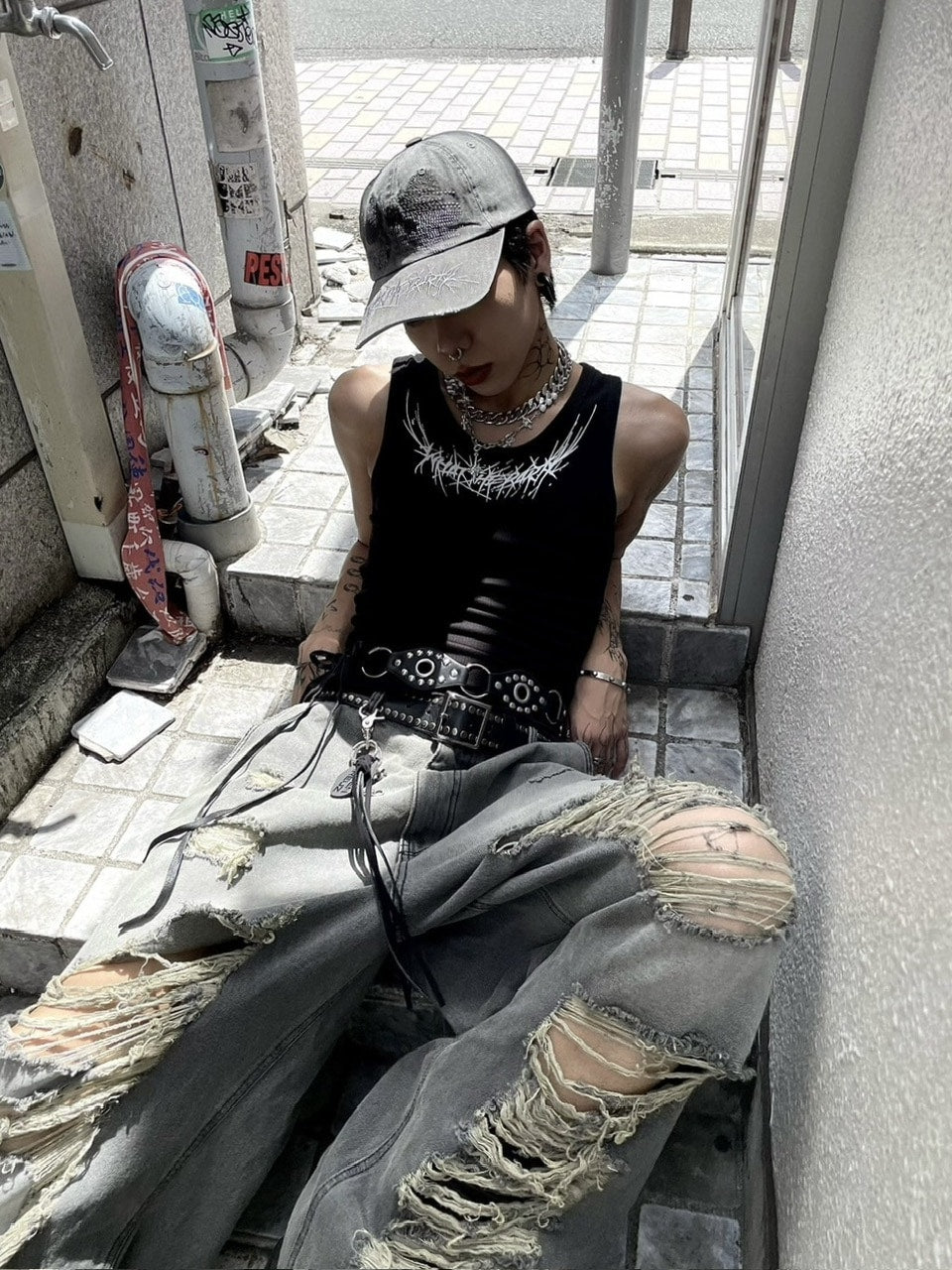 受注制【Never mind the XU】damage denim pants (3color) / 【ネバーマインドザエックスユー】ダメージデニムパンツ