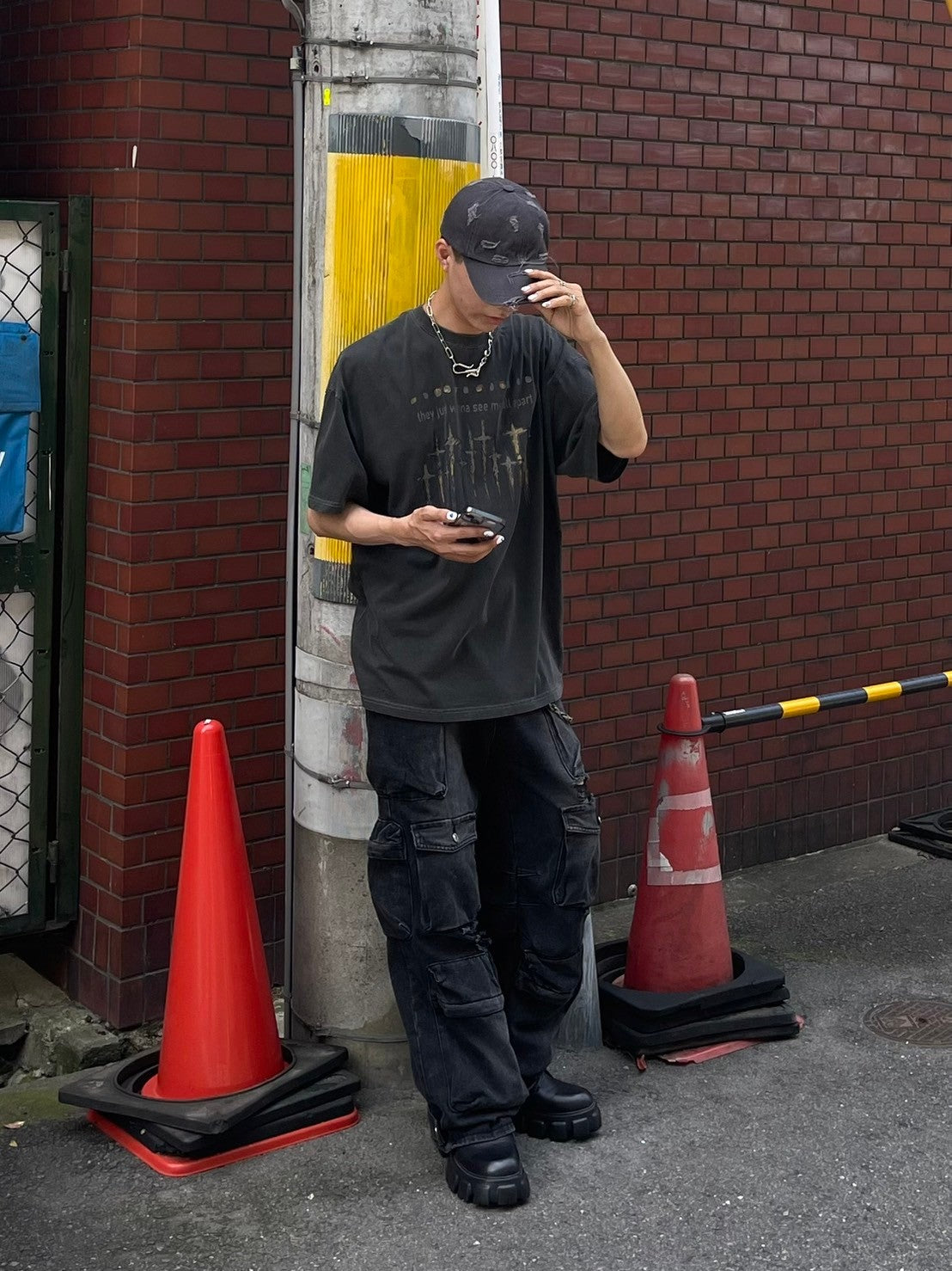 受注制【Chikashitsu +】pigment cross print t-shirt (2color)