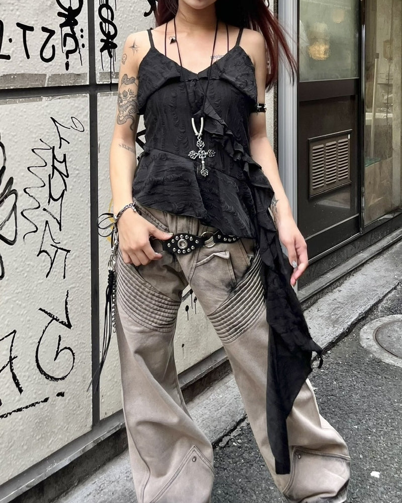 受注制【Never mind the XU】damage frill sleeveless (3color)