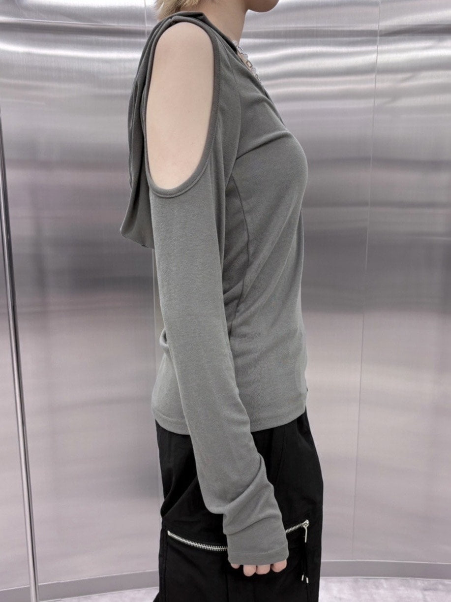 【nmtc +】shoulder slit hooded long sleeve tee (3color)
