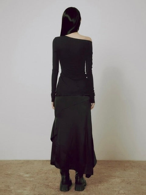 【FLAREUP】One-Shoulder Lettuce Stitch Cardigan