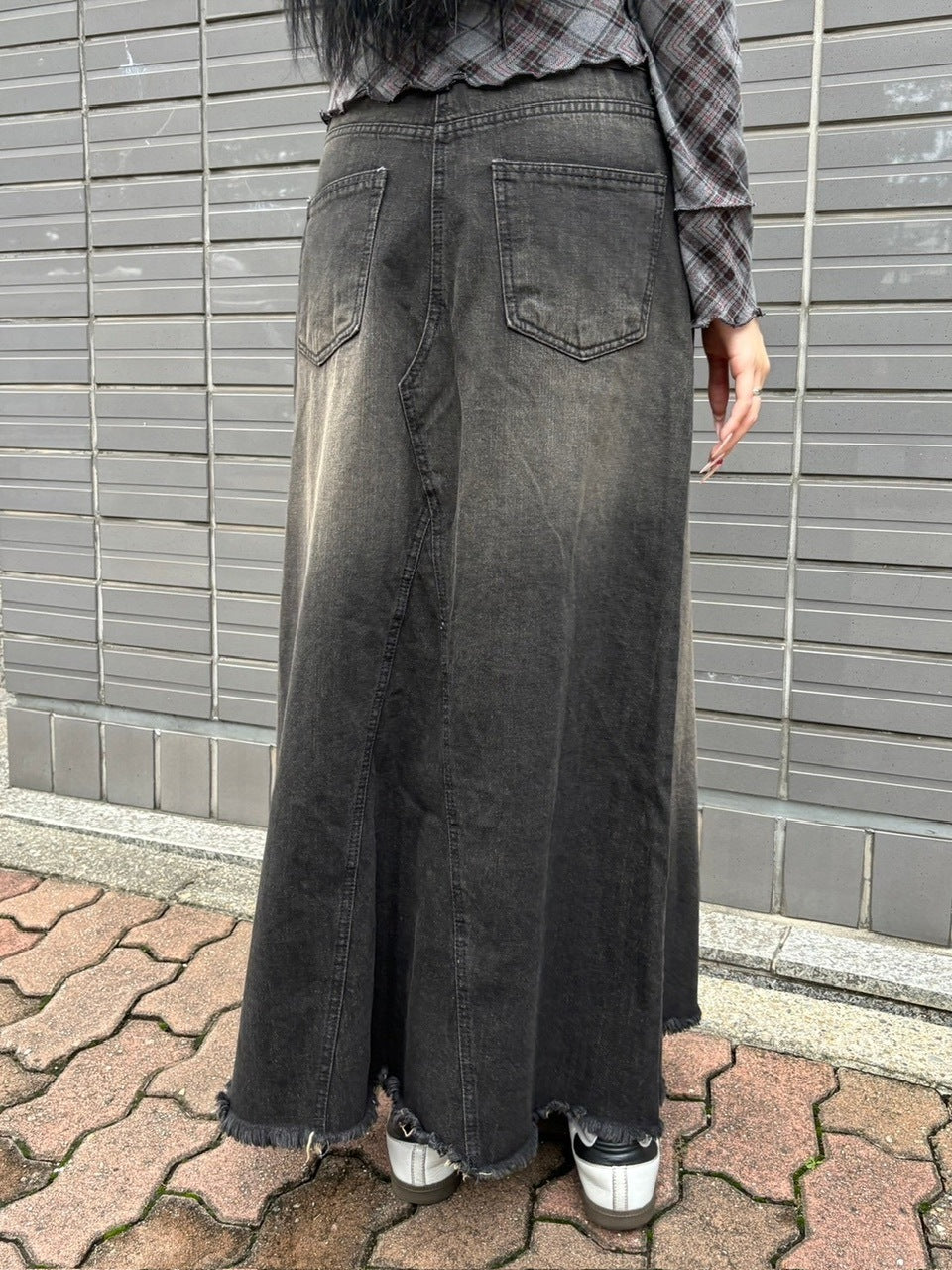 受注制【oaks】vintage wash denim maxi skirt (2color)