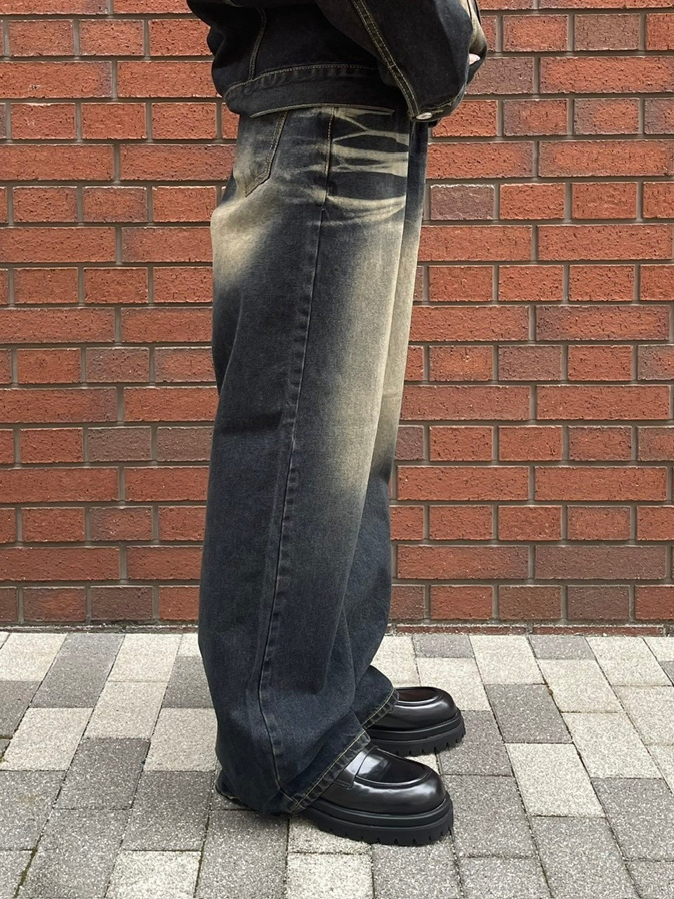 受注制【Chikashitsu +】vintage wash straight denim pants (2color