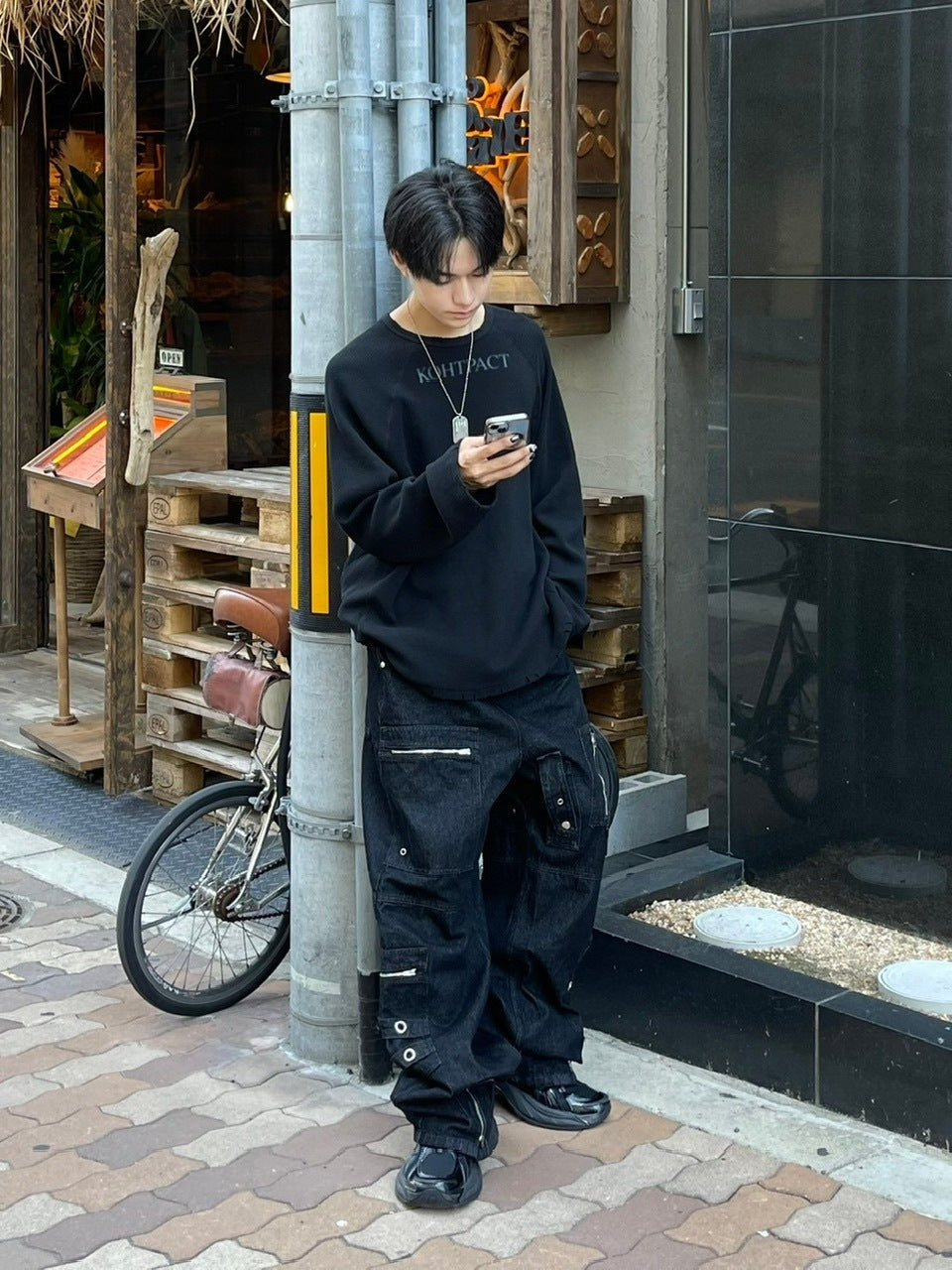 受注制【Chikashitsu +】steel ring denim cargo pants