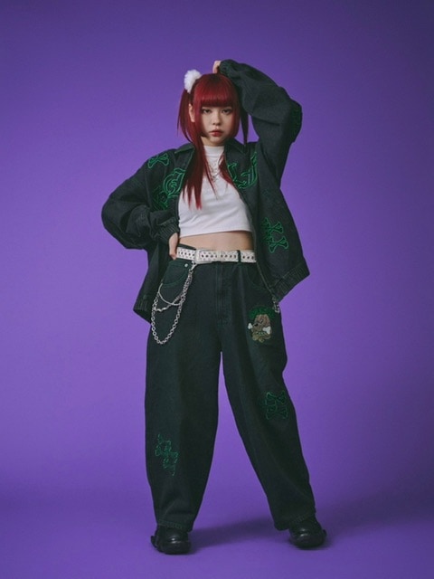 【GALFY】骨骨カラーデニムパンツ