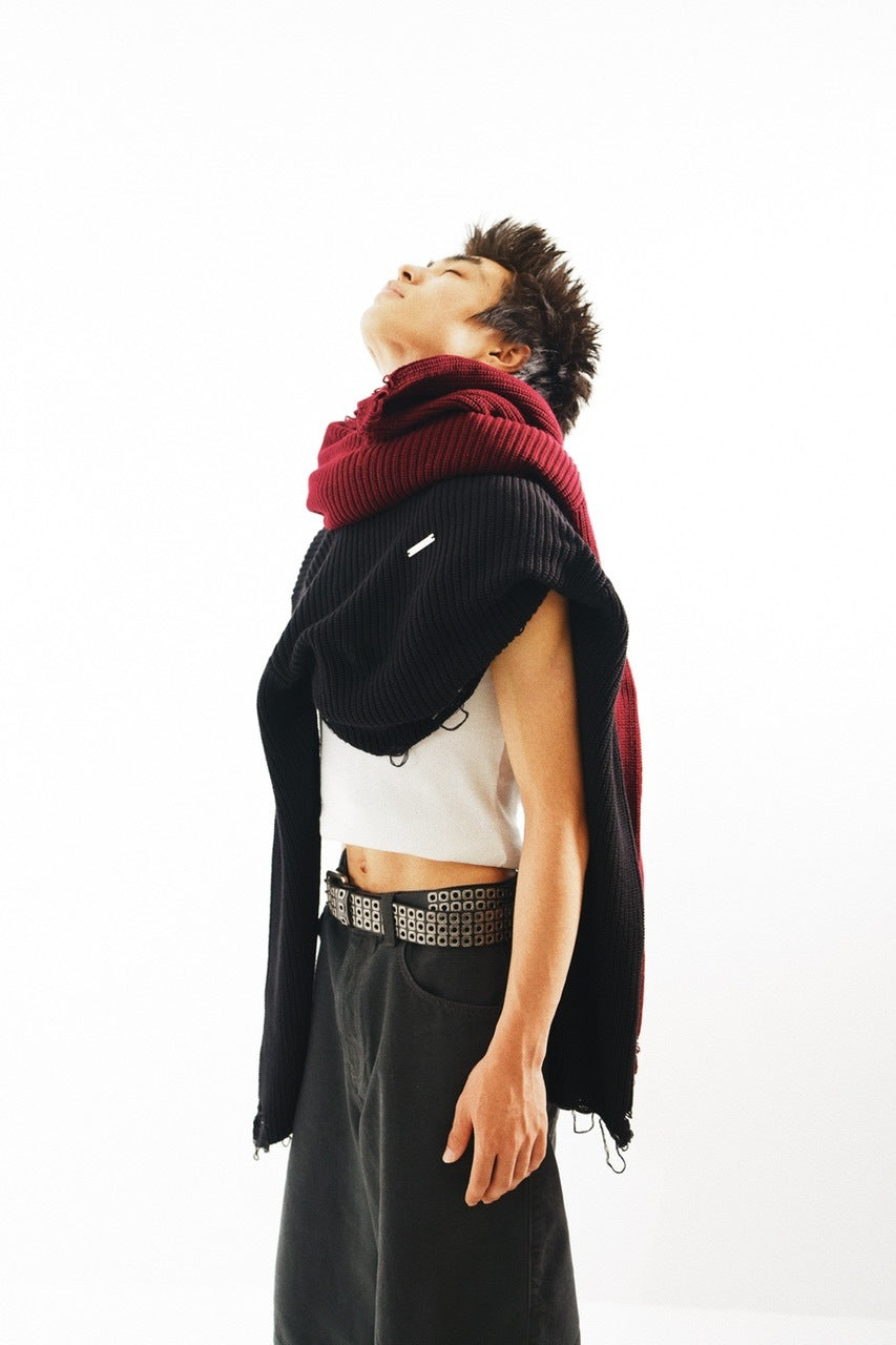 【CS】mock neck damage knit (black)