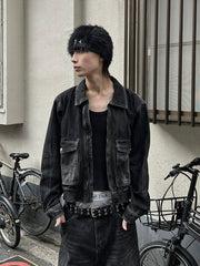 大阪店WEB限定受注制【Chikashitsu +】vintage wash cropped denim jacket (black)