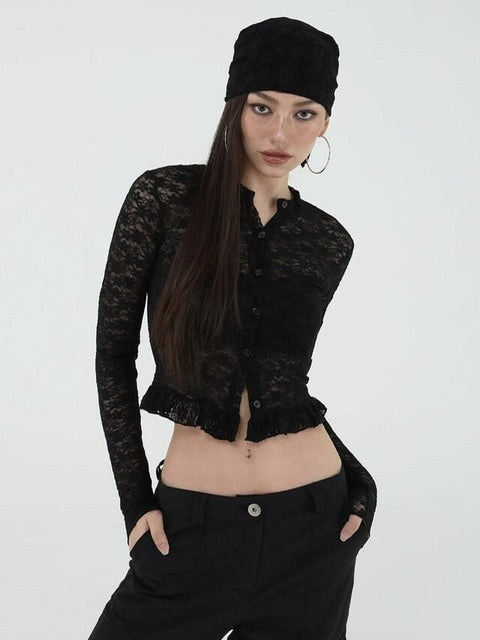 【Uglyshadow】LACE FRILL CARDIGAN / 【アグリーシャドウ】レースフリル長袖カーディガン