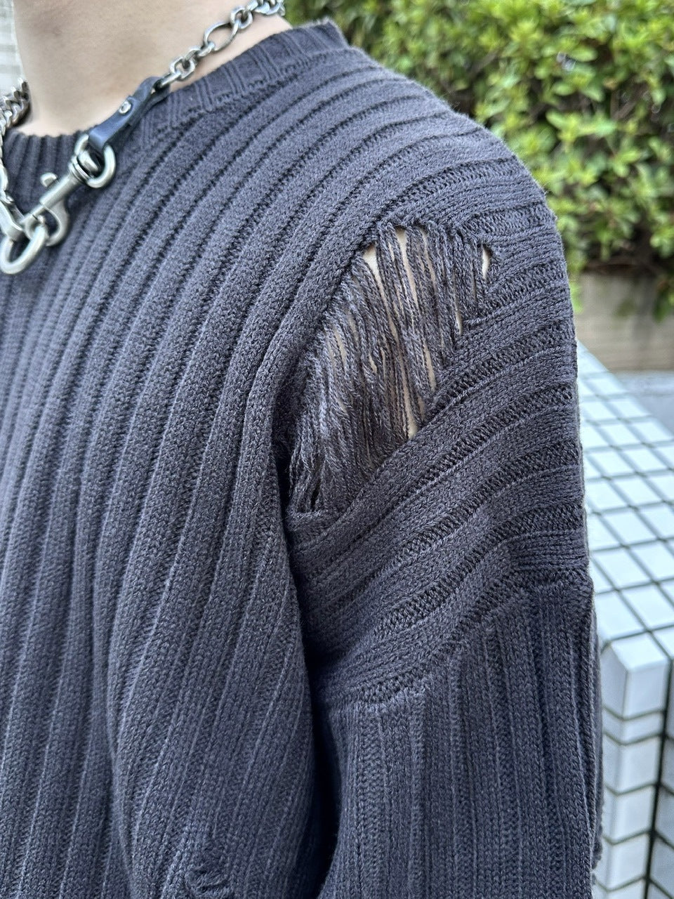 大阪店WEB限定【Chikashitsu +】overfit damage knit (3color)