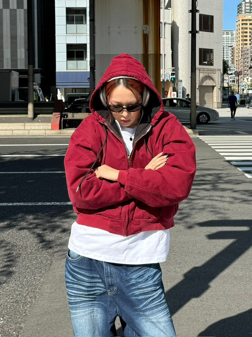 受注制【Chikashitsu +】cropped hooded work blouson (2color) / 【チカシツプラス】クロップドフードジップアップパーカーワーク長袖ブルゾン