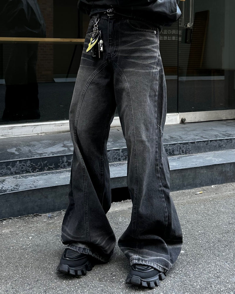 大阪店WEB限定受注制【Chikashitsu +】back snap wide flare denim pants (2color)