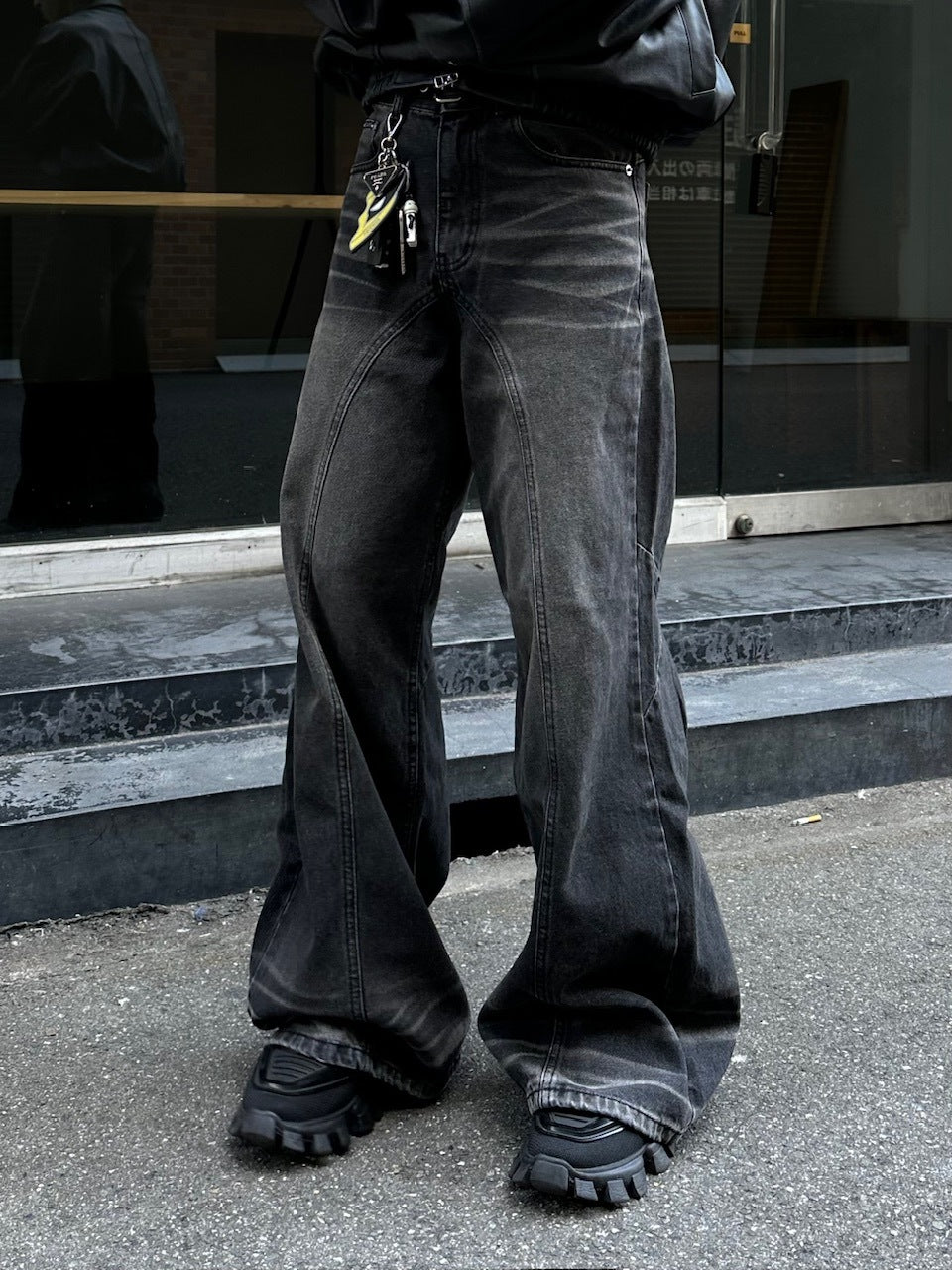 大阪店WEB限定受注制【Chikashitsu +】back snap wide flare denim pants (2color)