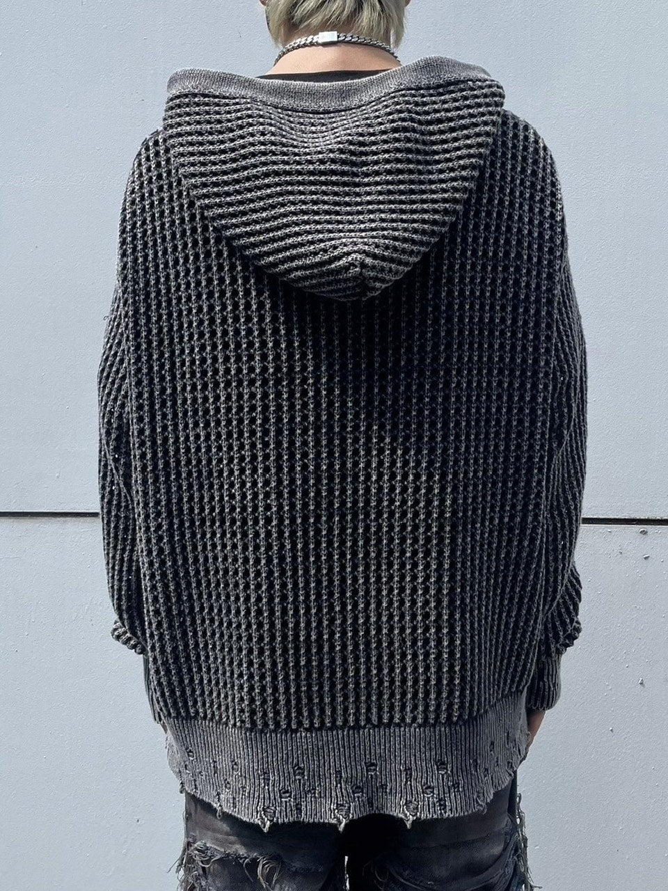 受注制【Never mind the XU】mesh zip damage hoodie (2color) / 【ネバーマインド ザ エックスユー】メッシュダメージジップアップ長袖パーカー