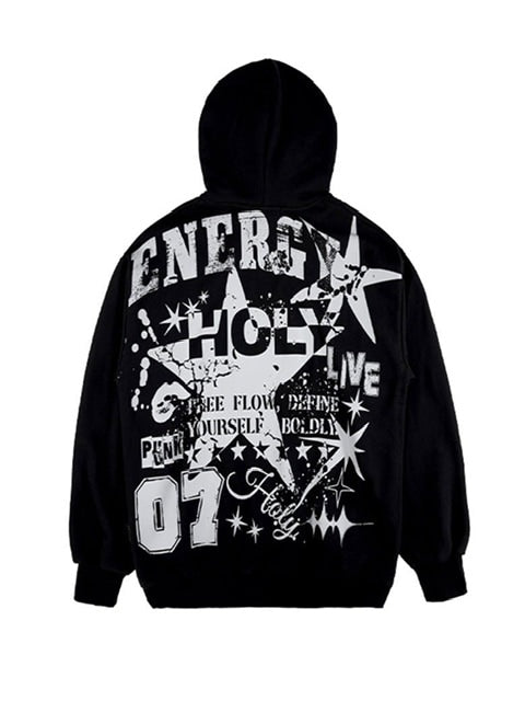 【HOLY NUMBER 7】Oversized Hip Hop fit Star Overgraphic Hoodie