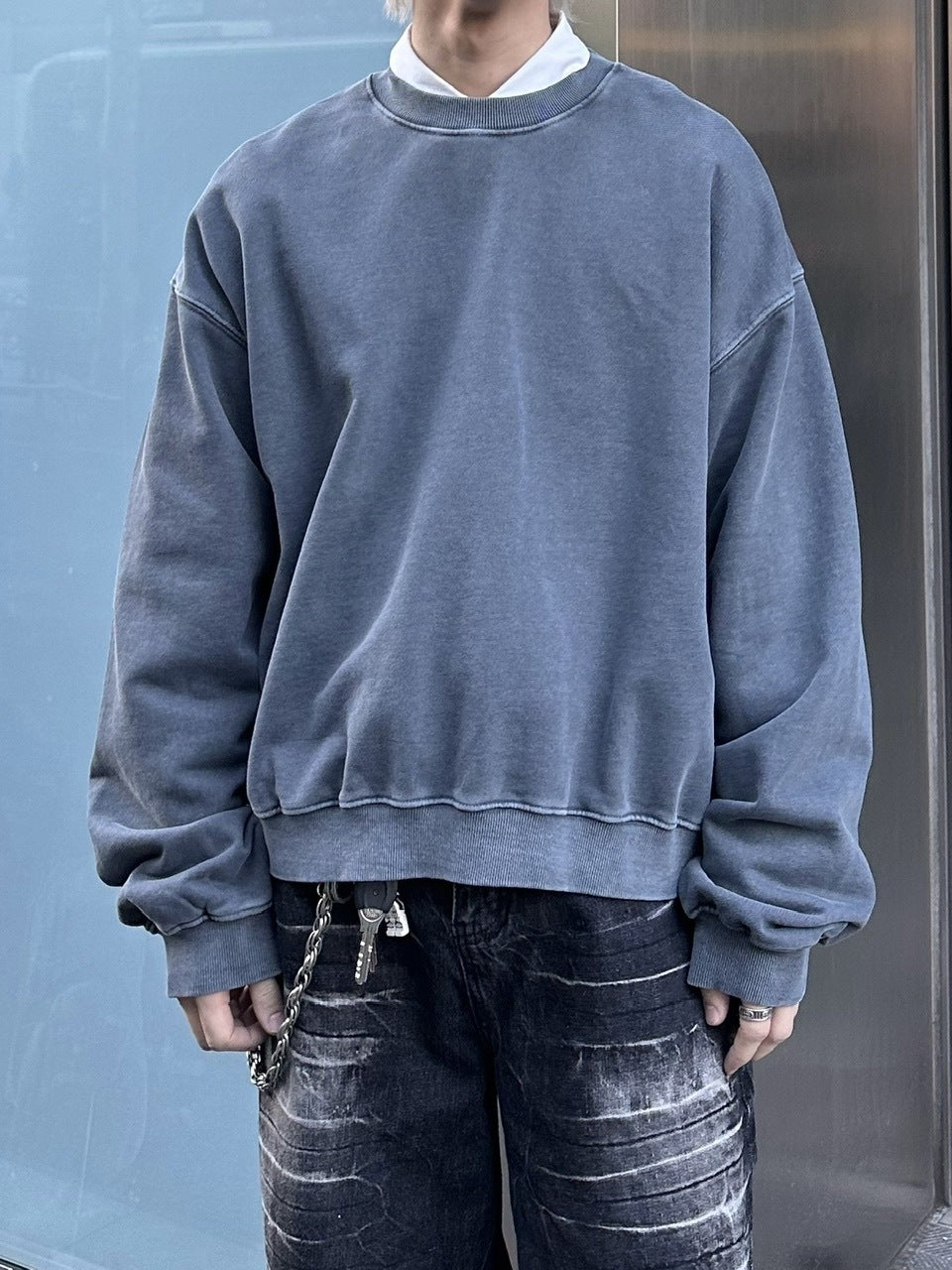 受注制【Chikashitsu +】cropped washing sweat (4color) / 【チカシツプラス】ウォッシングクロップ長袖スウェットシャツ
