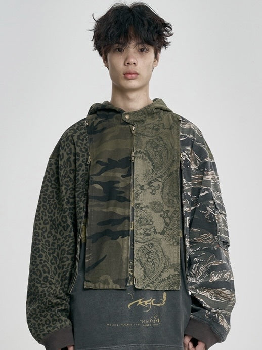 【AJOBYAJO】Camouflage Zip-Up Hooded Jacket