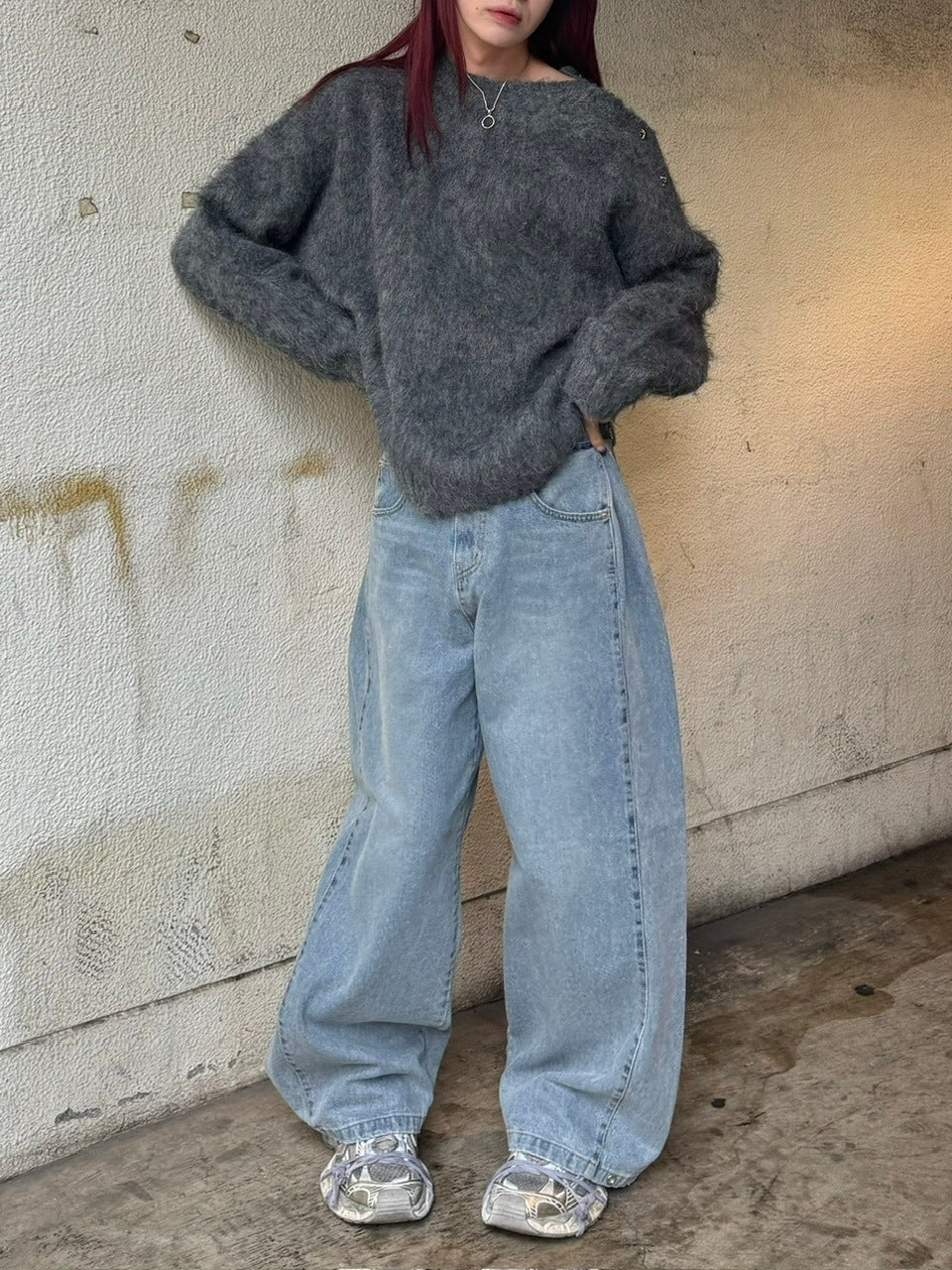 【Chikashitsu +】half off shoulder button knit (3color)