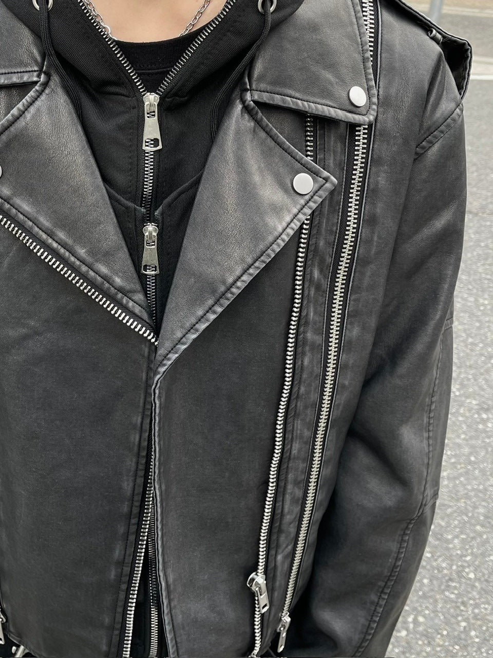 受注制【Chikashitsu +】aging wash cropped riders jacket