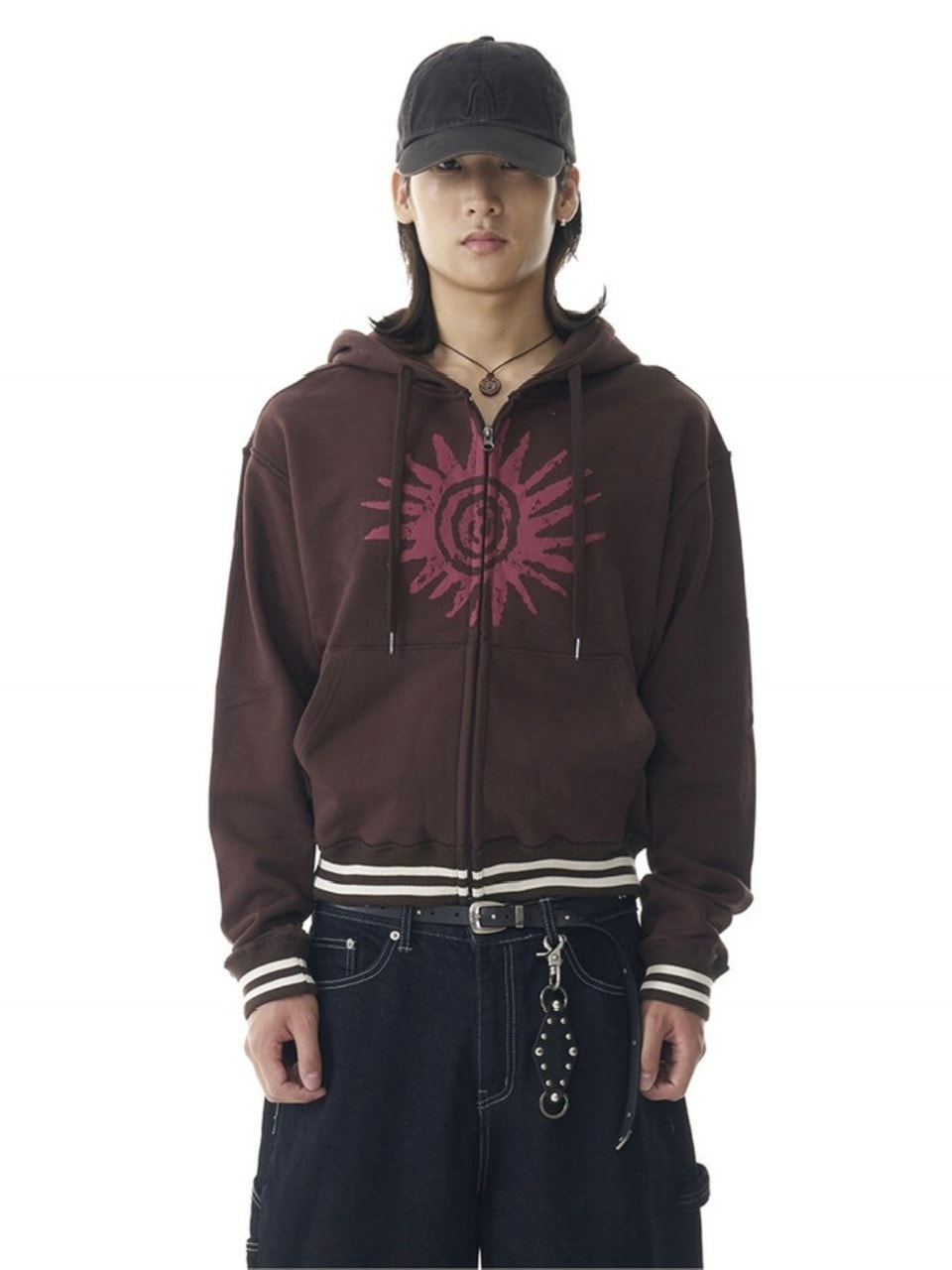 【AAKAM】Cracked Sun Zip-Up Hoodie