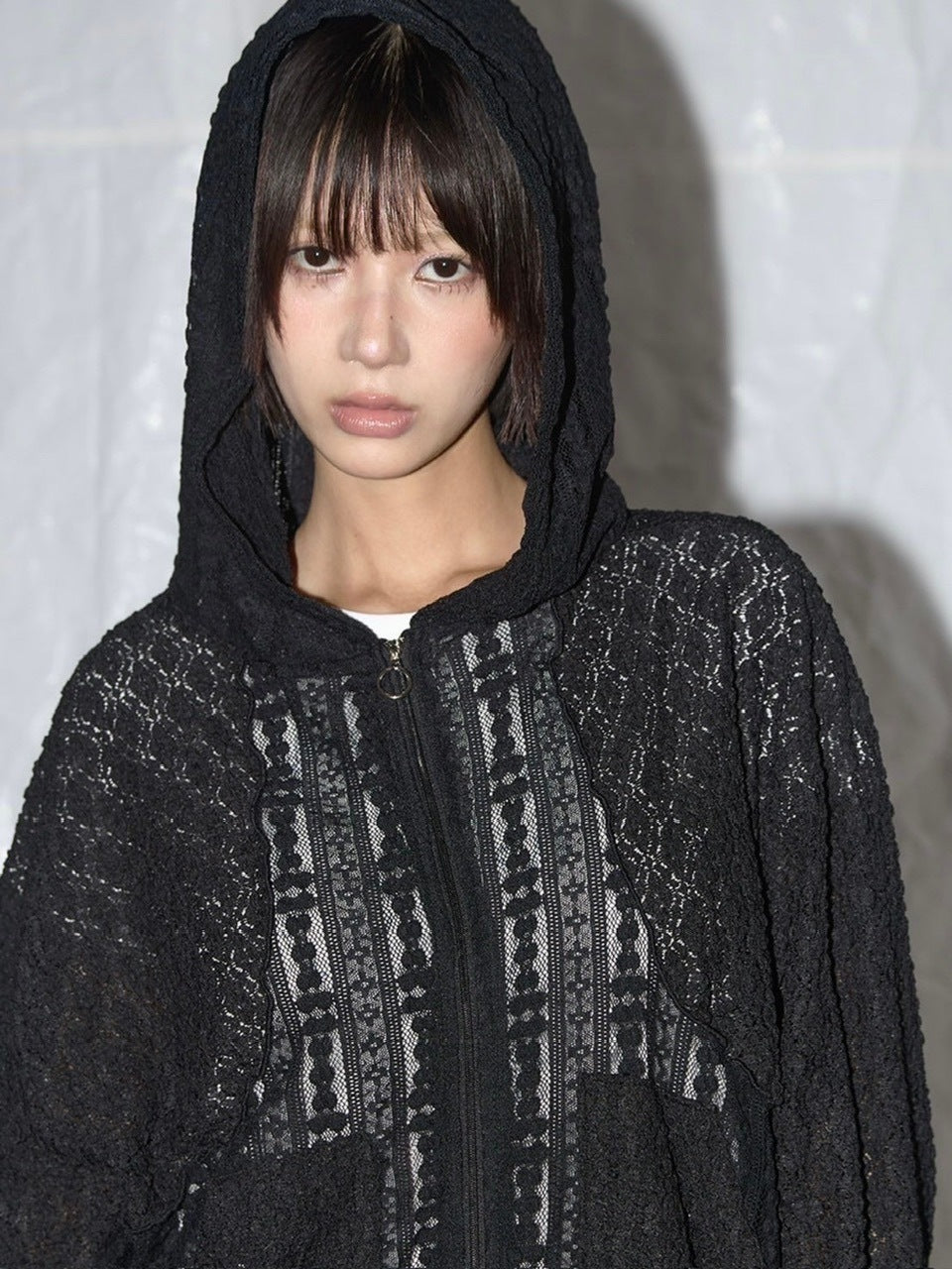 【FANCY CLUB】PLUMPY LACE LINE HOOD ZIP-UP / 【ファンシークラブ】レースメッシュジップアップパーカー