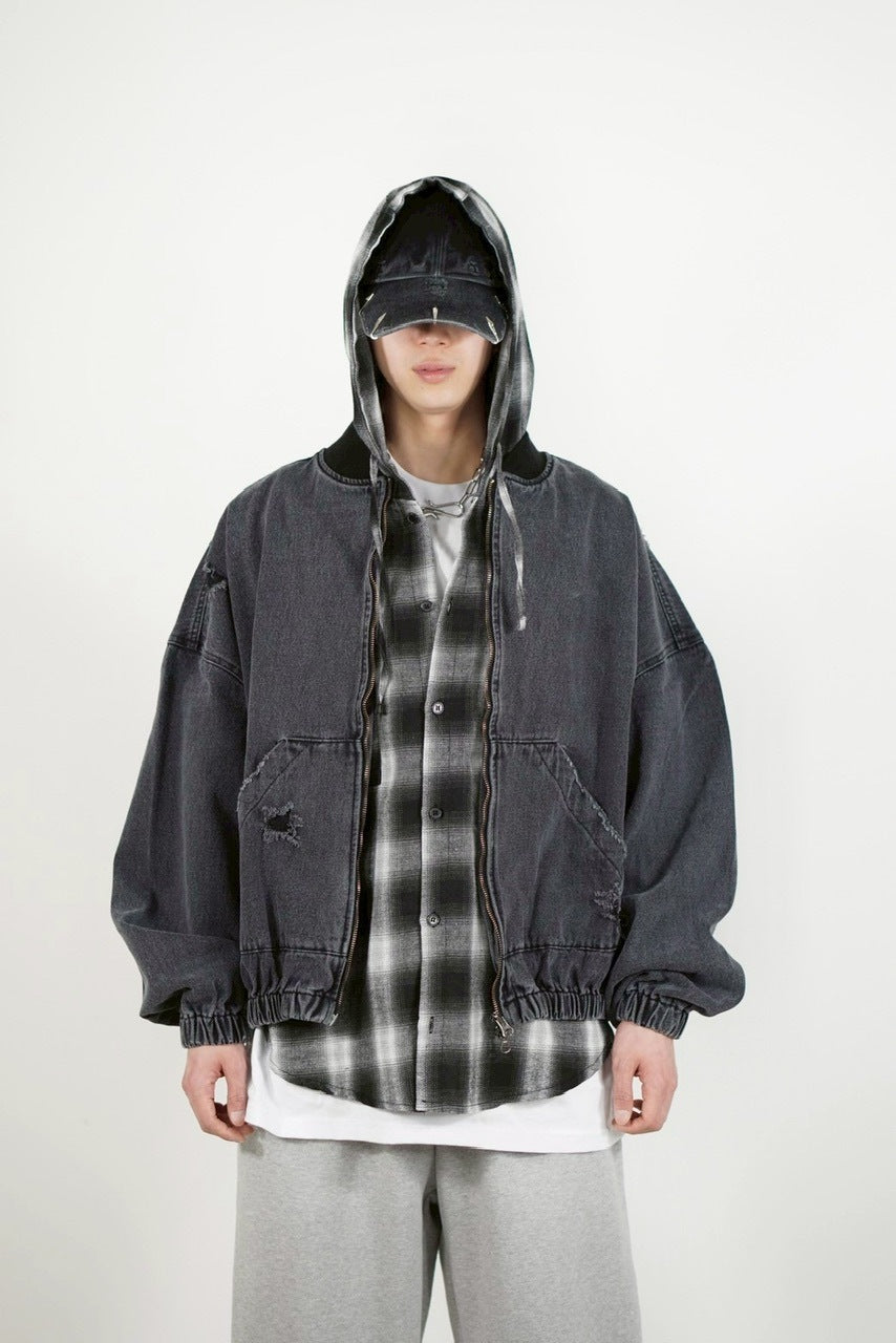 【Chikashitsu +】denim flight bomber jacket (2color)