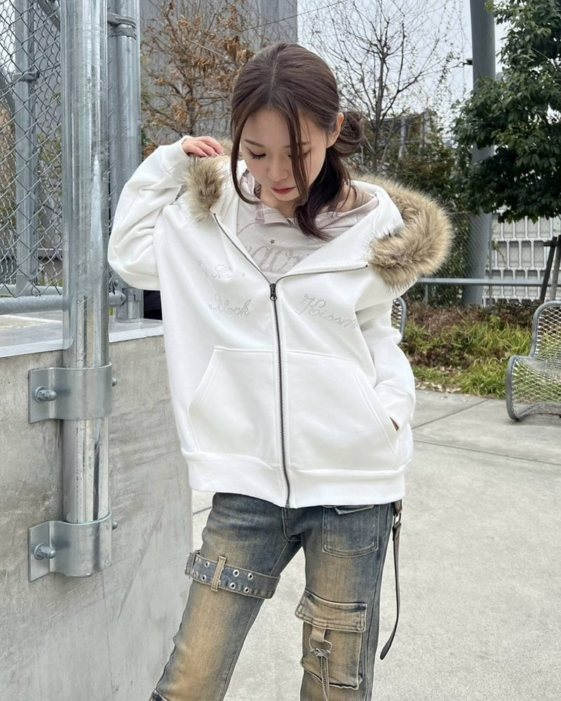 【Never mind the XU】fur zip up hoodie (2color)