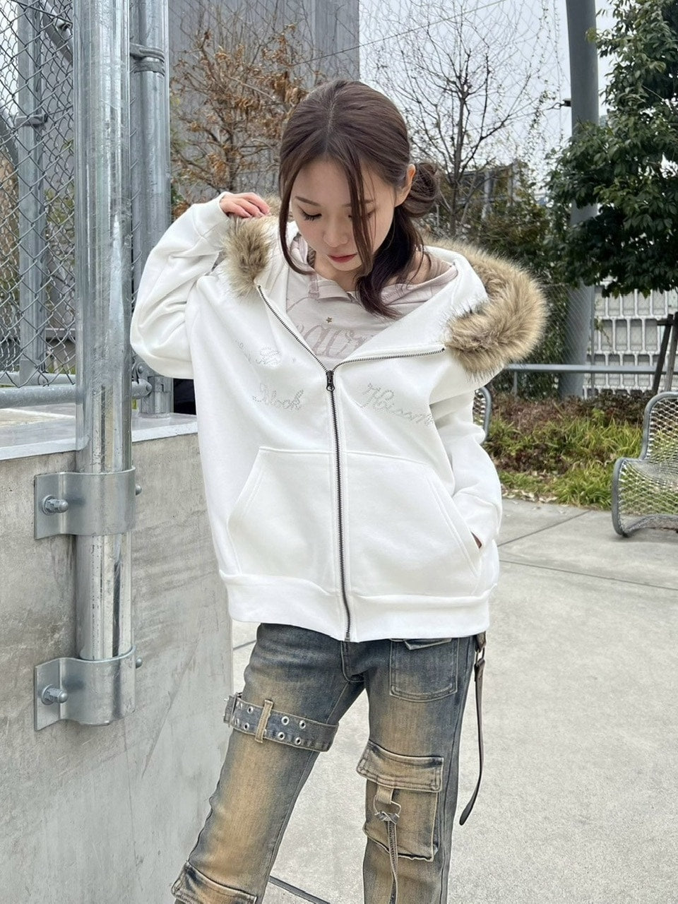 【Never mind the XU】fur zip up hoodie (2color)