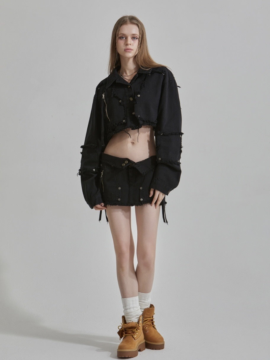 【GATELESS】FRINGE CROPPED DENIM JACKET