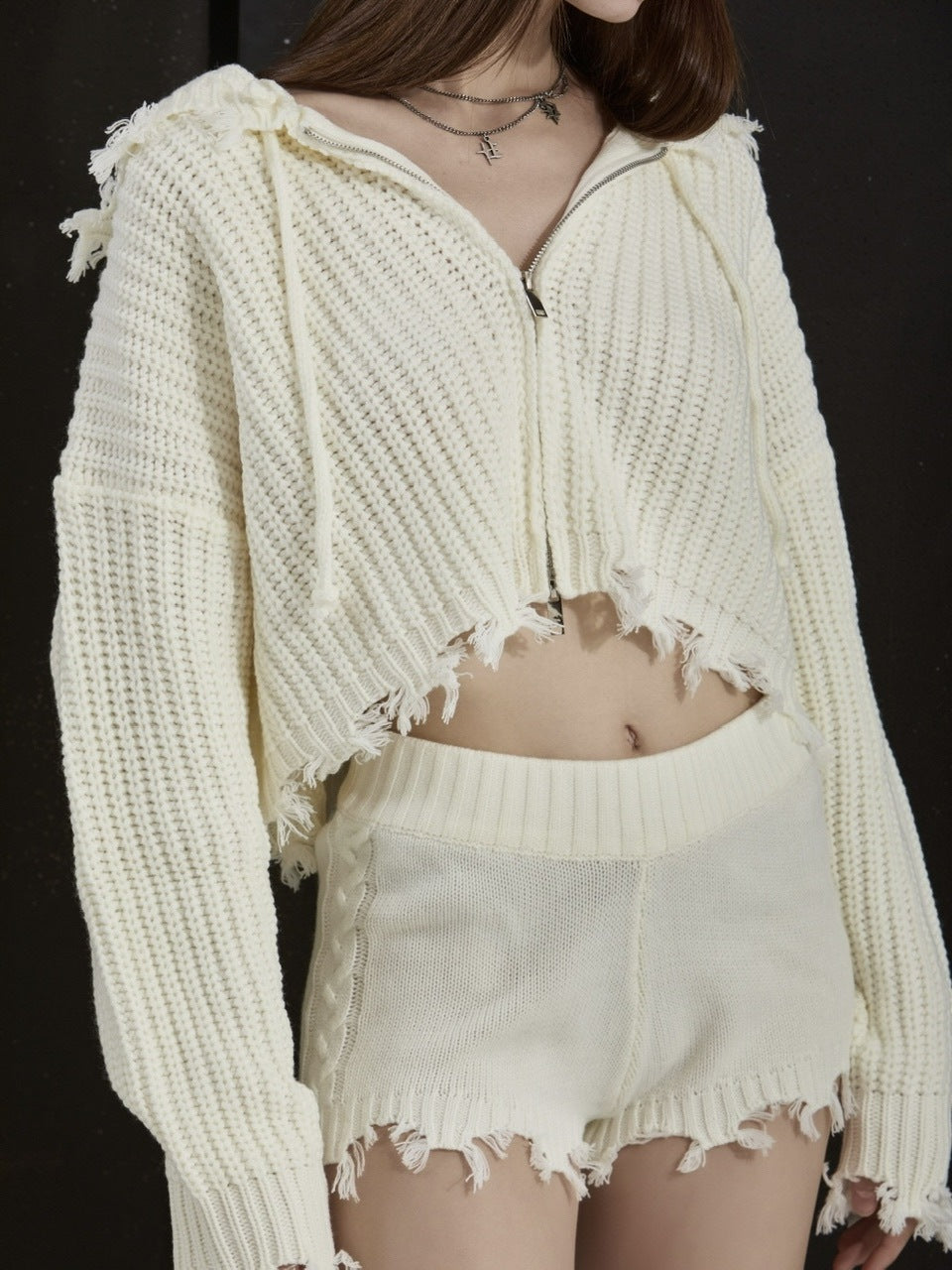 【GATELESS】RIB KNIT ZIP-UP HOODIE