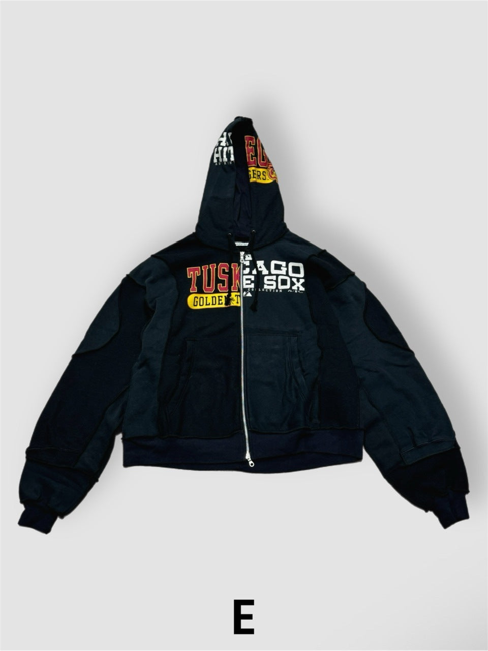 【Re +】double zip cutting switch hoodie (black)